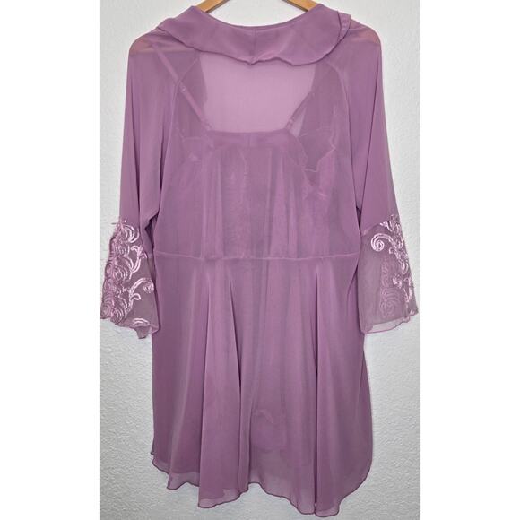 Vintage Y2K Slip Dress Nighty Babydoll Cami Robe Large Lavender Sheer Ruffle - Picture 4 of 13